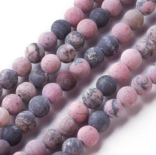 Tira De Piedra Natural Rodonita Mate/opaca 8mm Rosa