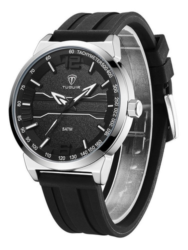 Relógio Analógico Luxo Original Preto Prata Inox Promoção