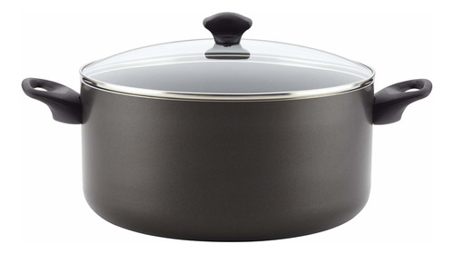 Farberware Olla De Aluminio Antiadherente Con Tapa, L, Negro