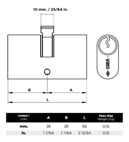 Imagen 4 de 5 de Cilindro Para Puertas Oval Perfil Universal 56mm Cisa