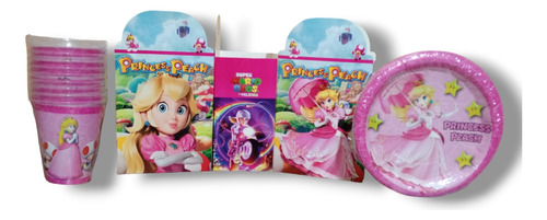 Princesa Peach Pack 20 Cajas + 20 Platos +  20 Vasos.
