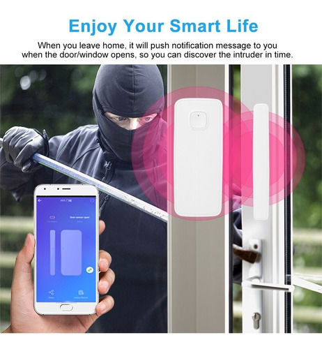 Imagen 3 de 7 de Sensor Alarma Puerta Wifi Contacto Antirrobo Con Sonido