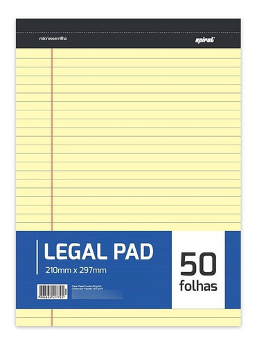 Bloco Papel A4 Amarelo Legal Pad Com 50 Folhas 5 Unidades