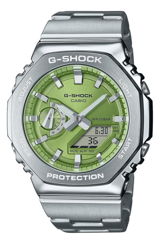 Reloj Casio G-shock Dig/analogo Para Hombre Correa Plateado Bisel Plateado Fondo Verde