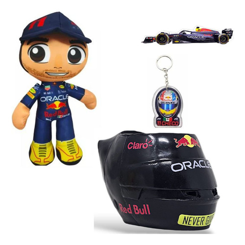 Checo Pérez Peluche + Porta Vasos + Llavero + Auto A Escala
