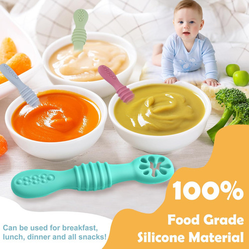 8 Utensilios De Destete Led Para Bebés, Cuchara De Silicona