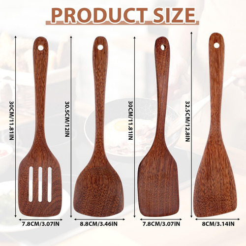 Cobee 4 Piezas Espátula De Madera Para Cocinar, Utensilios D