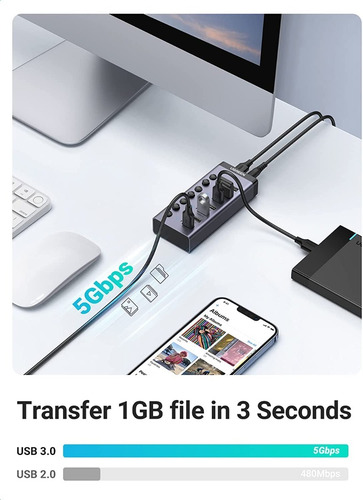 Hub Usb 3.0 De 7 Puertos Interruptores Individuales Ugreen