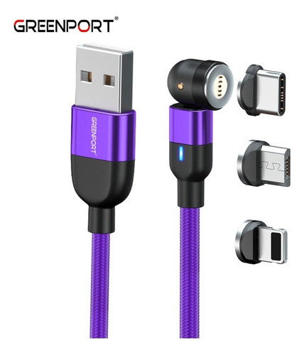 Pack X 3 / Cable Carga Magnético 3a 540° 3 En 1 / 2 Metros