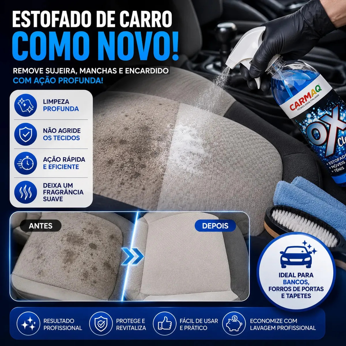 Limpador Multiuso Ox Clean 500ml Limpa Tênis Sofá E Estofado Carpete Tapete Banco Automotivo Remove Óleo Mofo Gordura Sujeira Pesada Spray Profissional