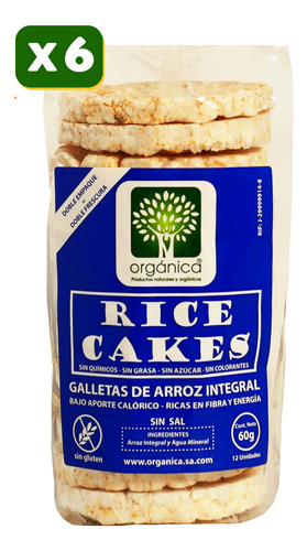 Galletas De Arroz Integral Sin Gluten, Sin Sal Paq. 6 Unid. 