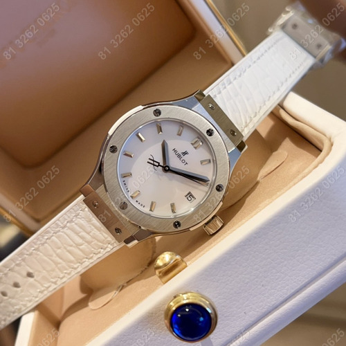 Hublot33 Mm Reloj De Pulsera De Mujer Blanco Piel De Vaca