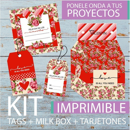 Kit Imprimible San Valentin Milkbox Shabby Enamorados Amor