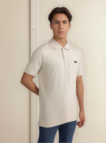 Polo Stretch Slim Button Crema Calvin Klein