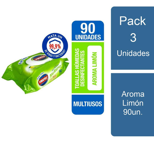 Pack 3x90 Toallitas Desinfectantes Multiuso Limón Virutex