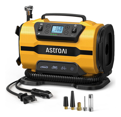 Astroai Inflador De Neumáticos Portátil 150 Psi 12v/110v Color Amarillo Fase Eléctrica Bifásica