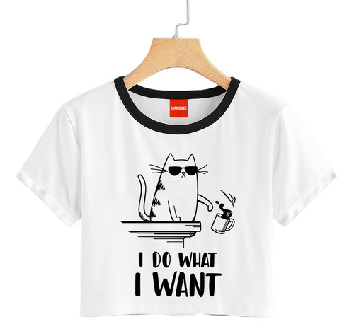 Blusa Corta Gato Lentes Do What Gatito Playera Crop #920