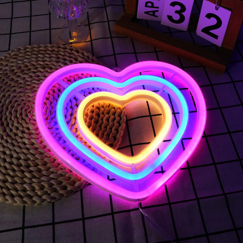 Letrero De Corazón Rosa Led Para Dormitorio, Lámpara Usb