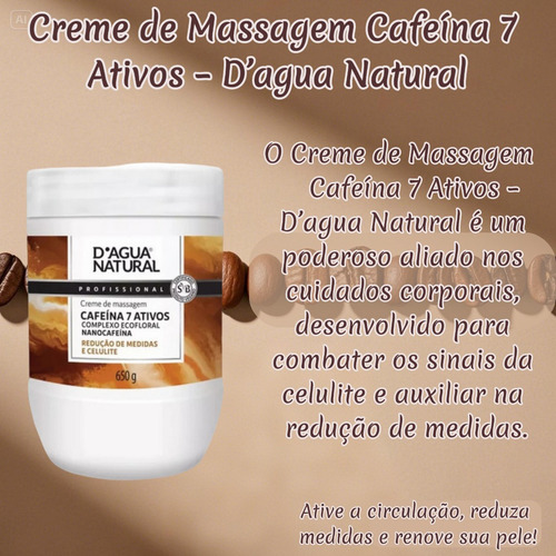 Kit 2x Creme Massagem Cafeína 7 Ativos 650g Dagua Natural
