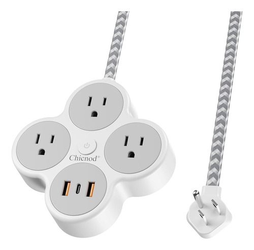 Regleta De Alimentación Pared 6 En 1 Con 3 Salidas Ca, Usb Y