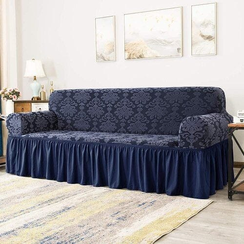 Fundas De Sillon 3+1+1 .alto Relieve 'tramada Azul Oscuro Floreado