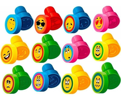 Carimbo Pedagógico Infantil Carinhas Emoji Kit C/ 3 Unidades Cor do exterior Multicores