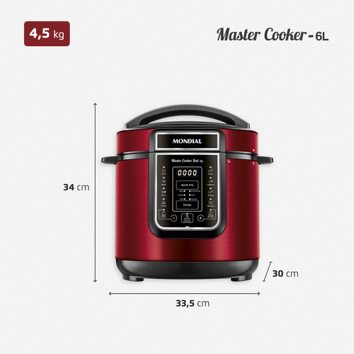 Panela De Pressão Elétrica Digital 6l Mondial Vermelho Pe-60 Vermelho/inox 60hz