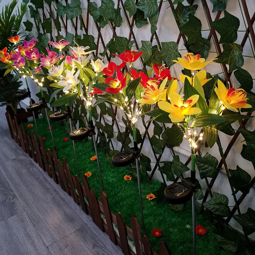 Nueva Lámpara Led Con Luz Solar, Orquídea, Rosa, Césped, Par