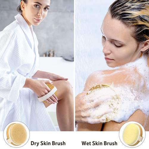 Imagen 2 de 8 de Cepillo Ducha Bambú Cerdas Suaves Firmes Exfoliación Pack 2