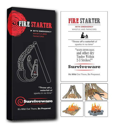 Pedernal Para Encender Fuego Surviveware Lr76314ca Negro De Ferrocerio Y Rascador De Acero