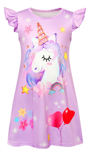 Vestido Unicornio Para Niñas, Camisón De Seda Helada, Ropa D