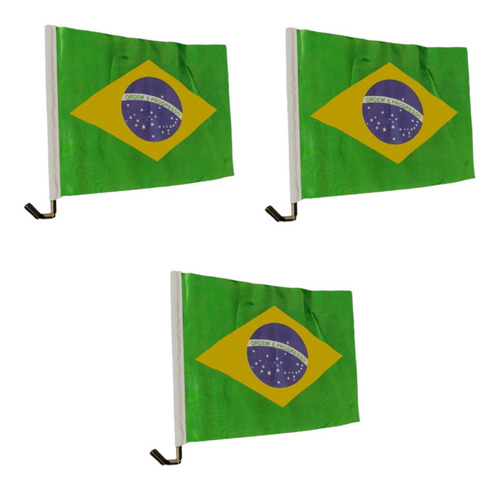 Kit 3 Bandeiras Do Brasil Para Vidro De Carro Copa 30 Cm