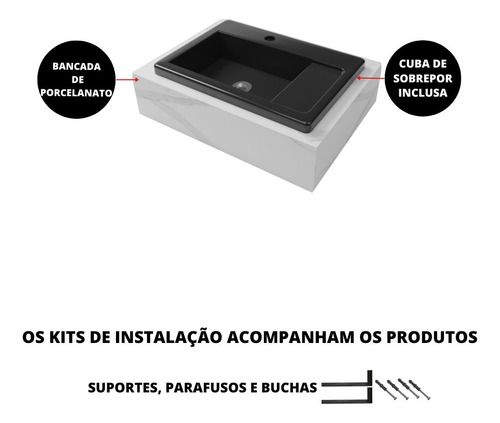 Bancada De Porcelanato Prime Calacata Com Cuba Preta 62x45