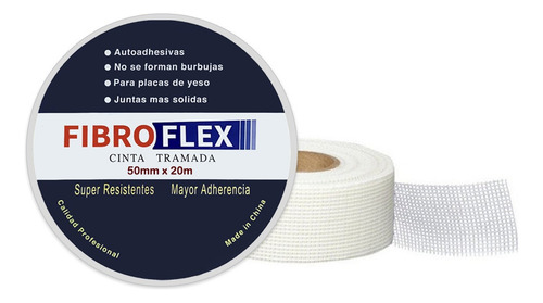Cinta Tramada Fibro Flex Autoadhesiva 50mm X 20metros | Para Uniones y Juntas Placas de Yeso Durlock