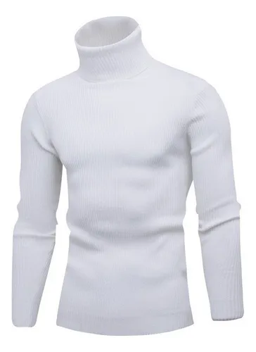 Negro Sweater Cuello Largo De Lana Para Hombre Blanco