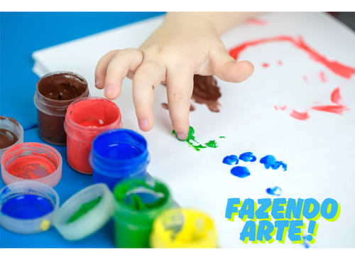 Kit 2 Caixas De Tintas Para Pintura A Dedo 6 Cores E Avental Branco