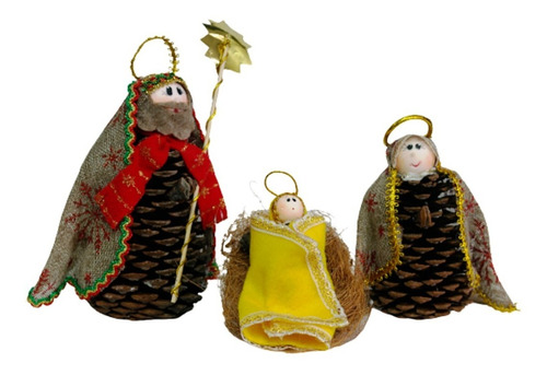 Pesebre Artesanal Piñas De Pino Madera (3 Figuras)