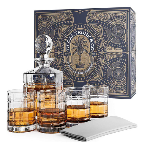 Decantador P/ Whisky Regal Trunk & Co. Con 4 Vasos, 860 Ml