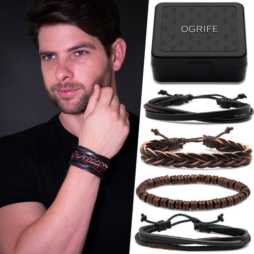 Kit Cordão Pingente Cruz Prata J-1498 Combo Bracelete Couro Cor Cordão Café
