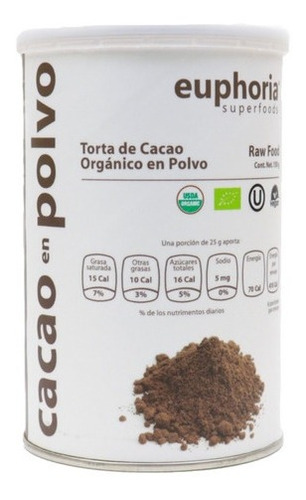 Cacao Orgánico En Polvo Certificado Euphoria Superfoods 150g
