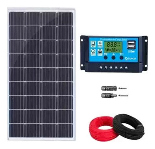 Kit Painel Solar 100w C/ Controlador Carga 30a Cabo10m 2mc4