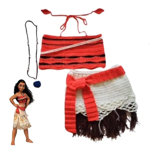 Set Disfraz Conjunto Moana 3 Pzas Bebes Ni as Tejido Crochet