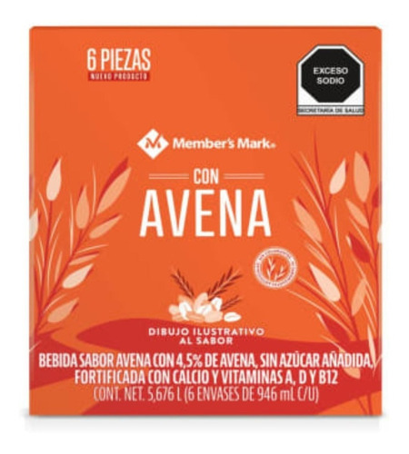 Leche De Avena Bebida Sin AzĂșcar Member's Mark 6 Pzs 946ml