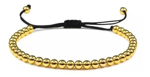 Pulseira Masculina Pedra Natural Banhada A Ouro 4mm Dourada