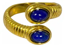 Comprar Anillo Bañado En Oro Lapislazuli Natural Cabujon Ajustable