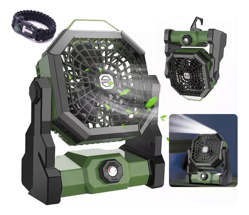 2 En 1 Ventilador De Camping Recargable Portátil Con Luz Led