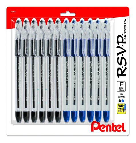 Lapiceras Ballpoint Pentel Set 12 U Blue N Black