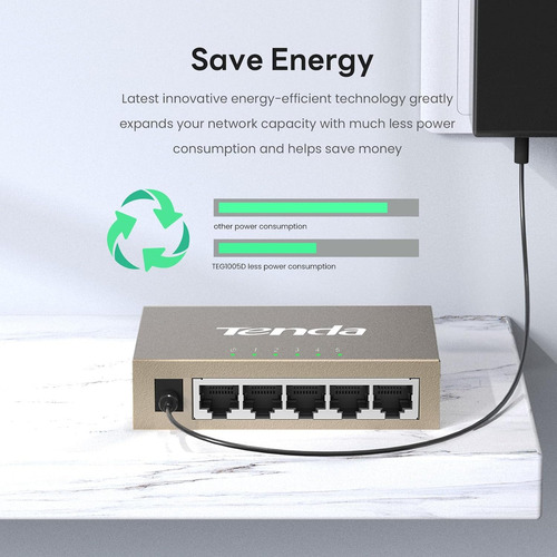 Tenda Teg1005d Switch De Red 5 Puertos Metálico Gigabit