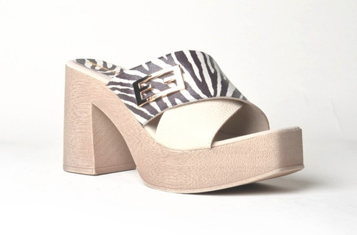 Imagen 2 de 5 de Zuecos Sandalias Taco Alto De Cuero De Mujer Linx - Ferraro