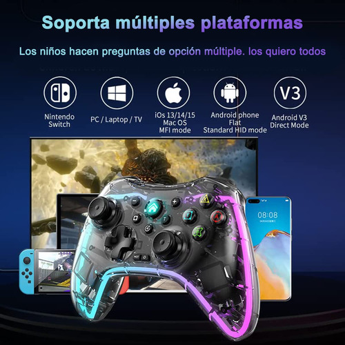 Control Inalámbrico Rgb Para Nintendo Switch Y Pc Con Vibrac
